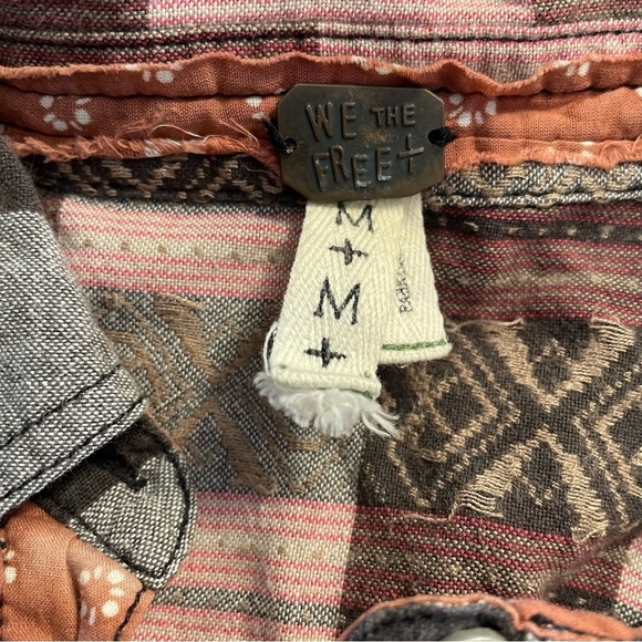 Free People Patchwork Plaid Button Down Long Sleeve Top Medium - Picture 5 of 7